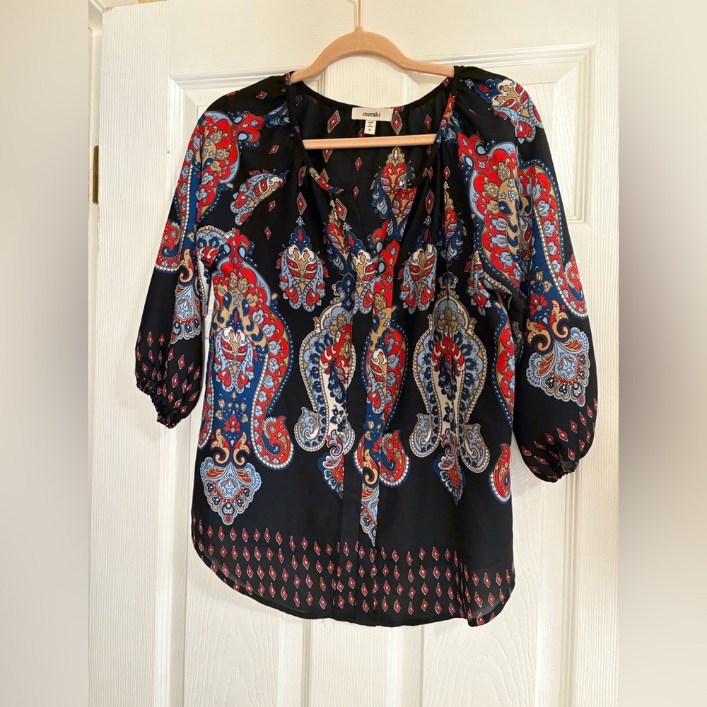 Meraki Women's Paisley Blouse - Black, Red, and Blue